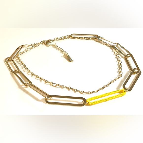 NEW INC 18" PAPERCLIP NECKLACE Gold Double Strand Link Yellow Wrapped Chain Link - Picture 1 of 4